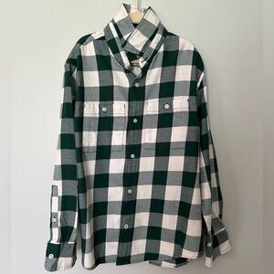 Boy Hunter Green and White Checked Flannel Shirt, CrewCuts size 10, 100% Cotton